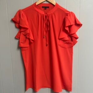 NWOT Staccato Tie V Neck Flutter Sleeve Top Blouse Coral Large New Without Tags